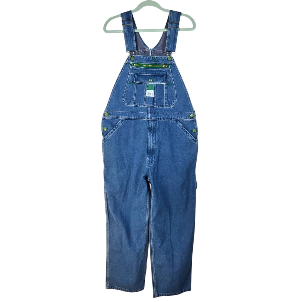 Liberty Overalls Womens Blue Denim Bib Overalls Medium Wash 34x30 Button‎ Side